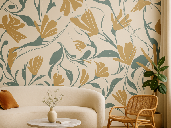Abstract Marigold Floral Pattern Wallpaper