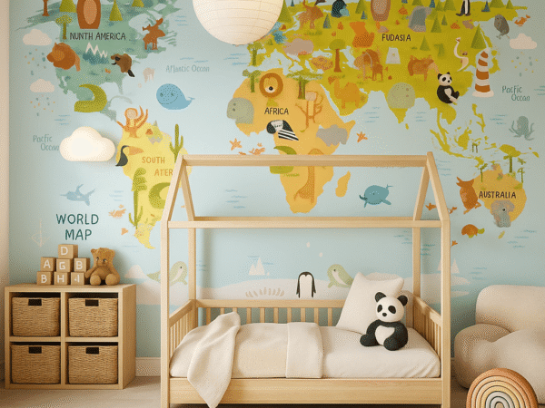 World Map Animals Kids Wallpaper Dubai