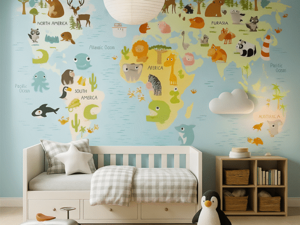 World Map Animals Kids Wallpaper Dubai