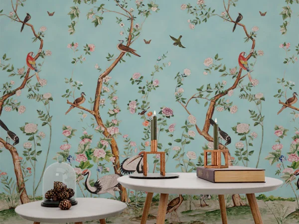 Celadon Chinoiserie Living Room Wallpaper Dubai