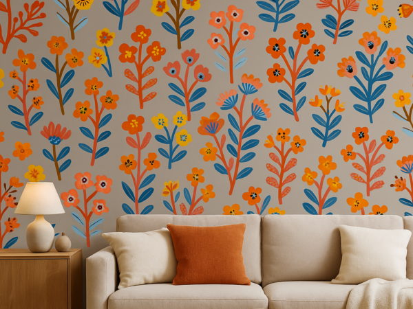 Cheerful Meadow Floral Pattern Wallpaper