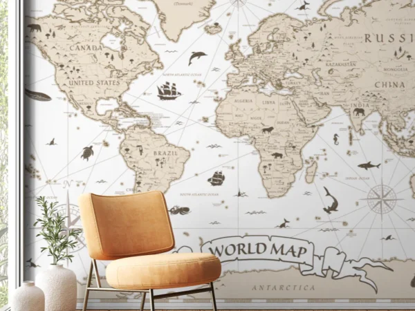 Classic Vintage World Map Wallpaper Dubai