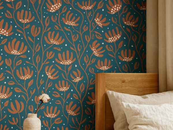 Clay Bloom Floral Pattern Wallpaper