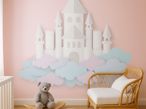 Cloudspire Castle Clouds Kids Wallpaper