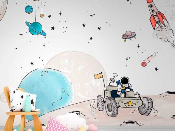 Astronaut space cartoon kids wallpaper