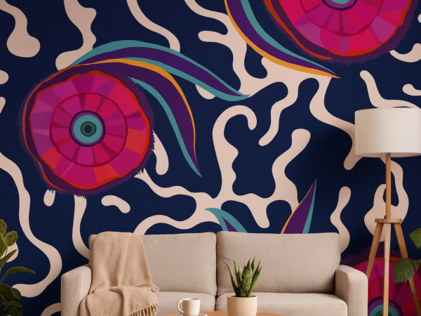 Cosmic Coral Abstract Floral Wallpaper