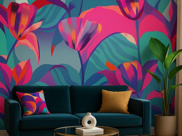 Electric Tulip Floral Pattern Wallpaper