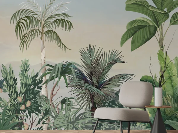 Forest Lush Tropical Living Room Wallpaper Dubai