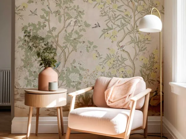 Vintage Beige Chinoiserie Floral Wallpaper Dubai