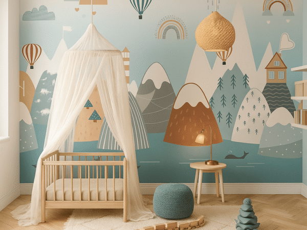 Hot Air Valley Landscape Kids Wallpaper