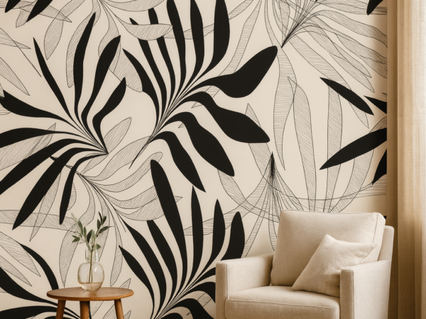 Inked Tropic Botanical Pattern Wallpaper