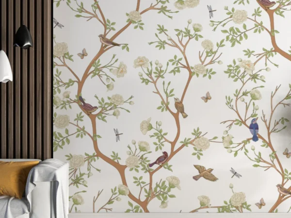 Ivory Chinoiserie Songbirds Wallpaper Dubai