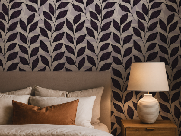 Lilac Serenity Black and White Leaf Wallpaper