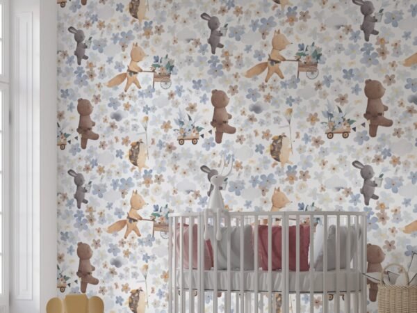 Kids Little Wanderers Floral Animals Wallpaper Dubai
