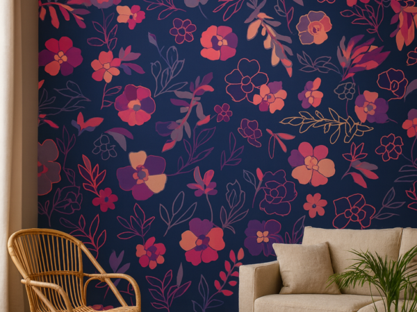 Midnight Bloom Floral Pattern Wallpaper