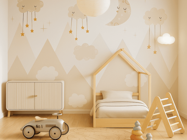 Mist Moss Moon and Clouds Kids Wallpaper