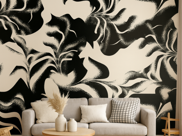 Monochrome Botanical Pattern Wallpaper