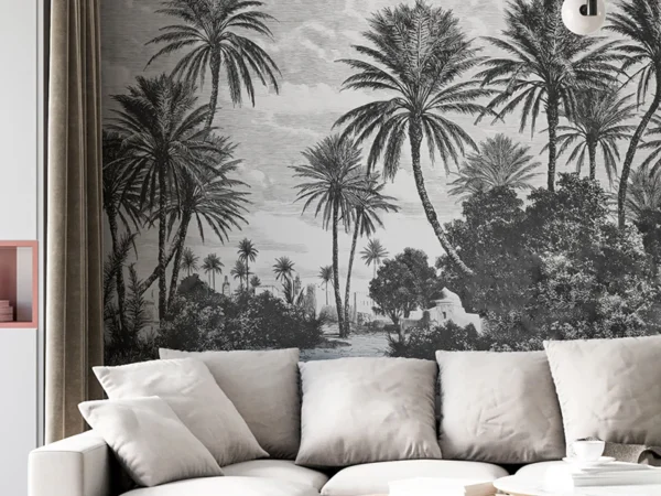 Monochrome Canopy Palm Tree Wallpaper Dubai