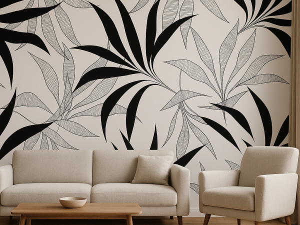 Monochrome Grace Black and White Leaf Wallpaper