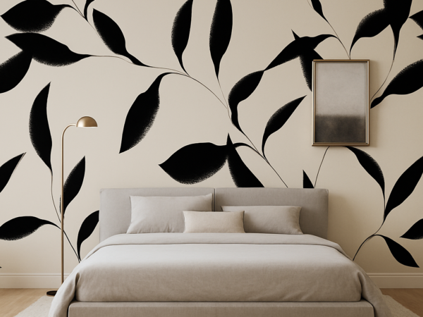 Monochrome Leaf Pattern Wallpaper