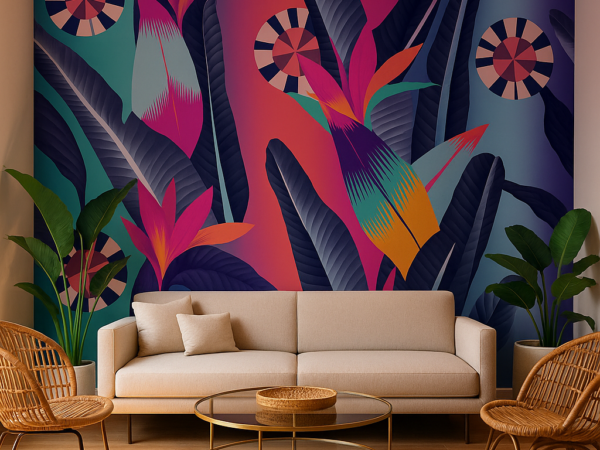 Neon Tropical Floral Pattern Wallpaper