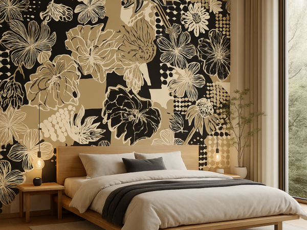 Noir Petals Floral Pattern Wall Mural