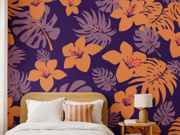 Orchid Dusk Tropical Floral Wallpaper