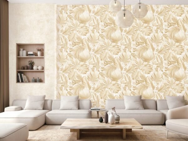 Gold Tropical Leaves Wallpaper Interior