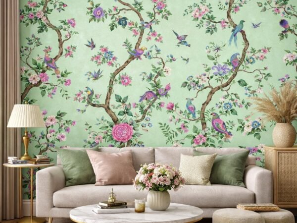 Chinoiserie Birds and Flowers Wallpaper Dubai