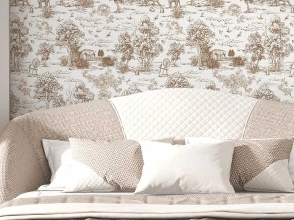 Pastoral Reverie Vintage Toile Brown Wallpaper Dubai