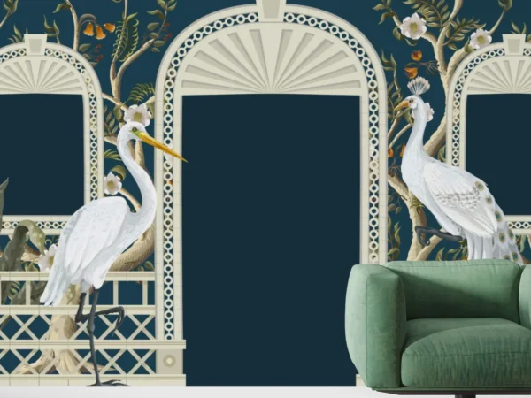 Dark Teal Peacock Veranda Wallpaper Dubai