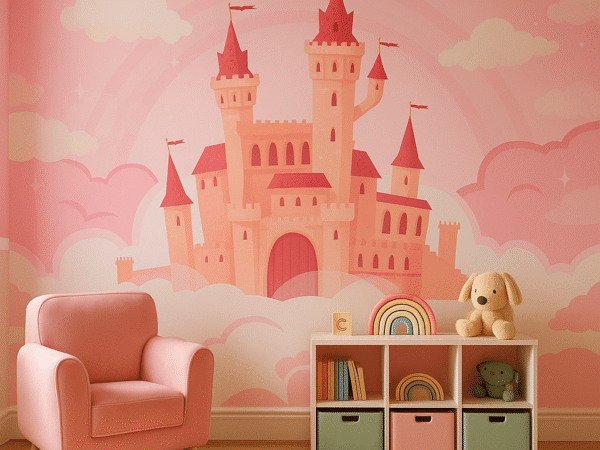 Pink Dream Fortress Castle Kids Wallpaper