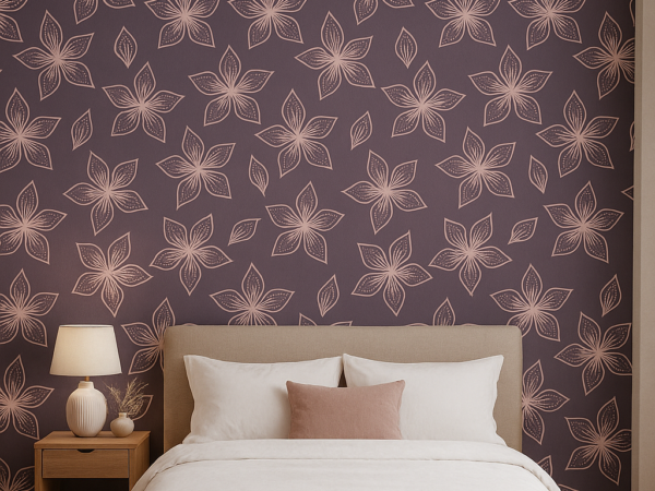 Plum Petal Green Floral Wallpaper