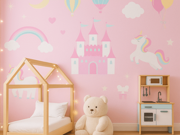 Rainbow Castle Dreams Kids Wallpaper