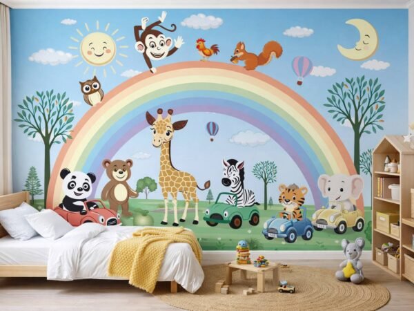 Kids Rainbow Safari Animal Wallpaper Dubai