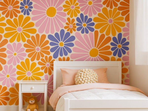 Retro Daisy Pop Floral Pattern Wallpaper