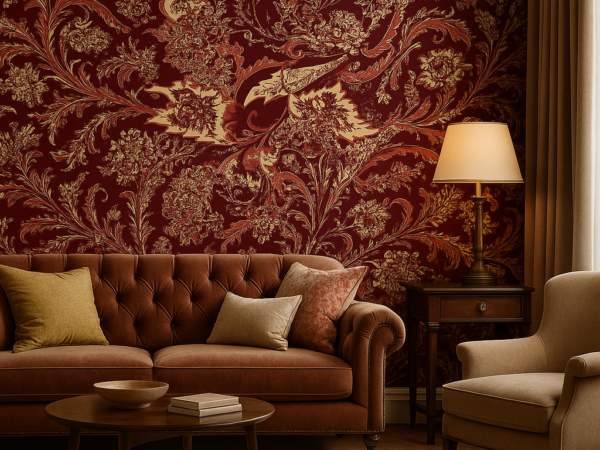 Royal Ember Collection Intricate Floral Wallpaper