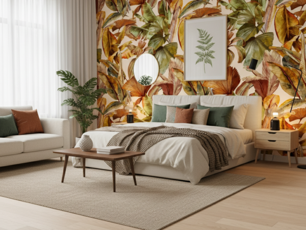 Rustic Jungle Tropical Leaf Pattern Wallpaper
