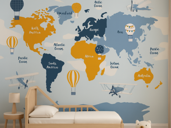 Sky Explorer Kids World Map Wallpaper