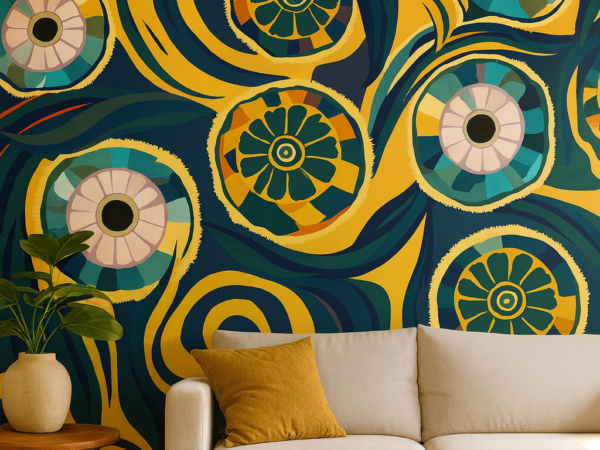 Solar Bloom Floral Pattern Wallpaper