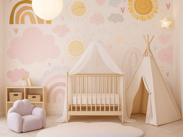 Sunbeam Rainbow and Clouds Kids Wallpaper