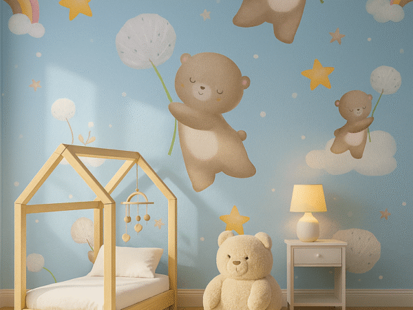 Teddy Cloud Voyage Kids Wallpaper