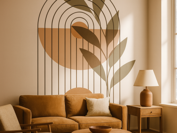 Terracotta Arch Minimalist Botanical Wallpaper