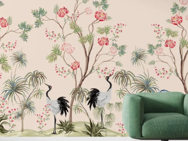 Chinoiserie Crane and Floral Wallpaper Dubai