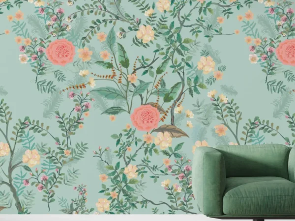 Mint Green Rose Floral Wallpaper Dubai