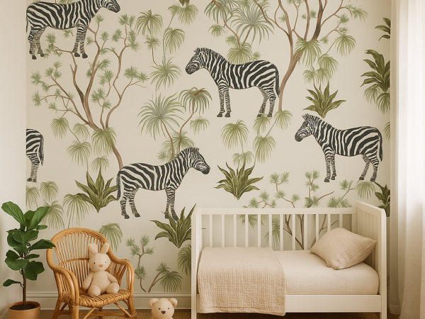 Zebra Grove Tropical Safari Wallpaper