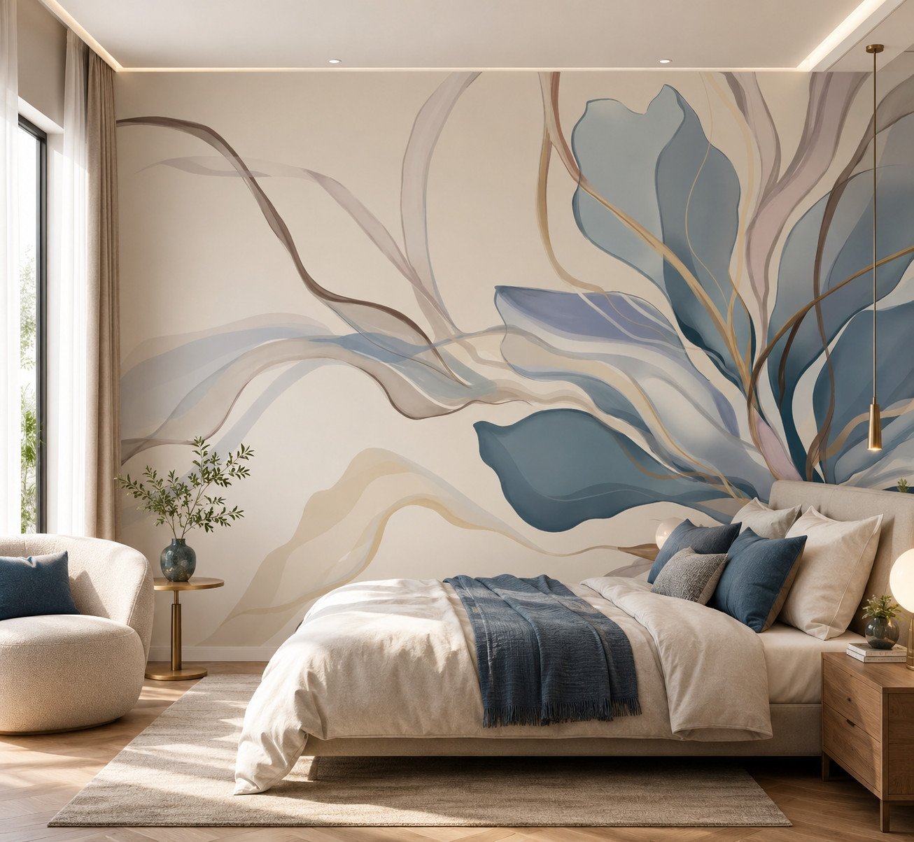 Azure Reverie — Luxury Floral Wallpaper Dubai