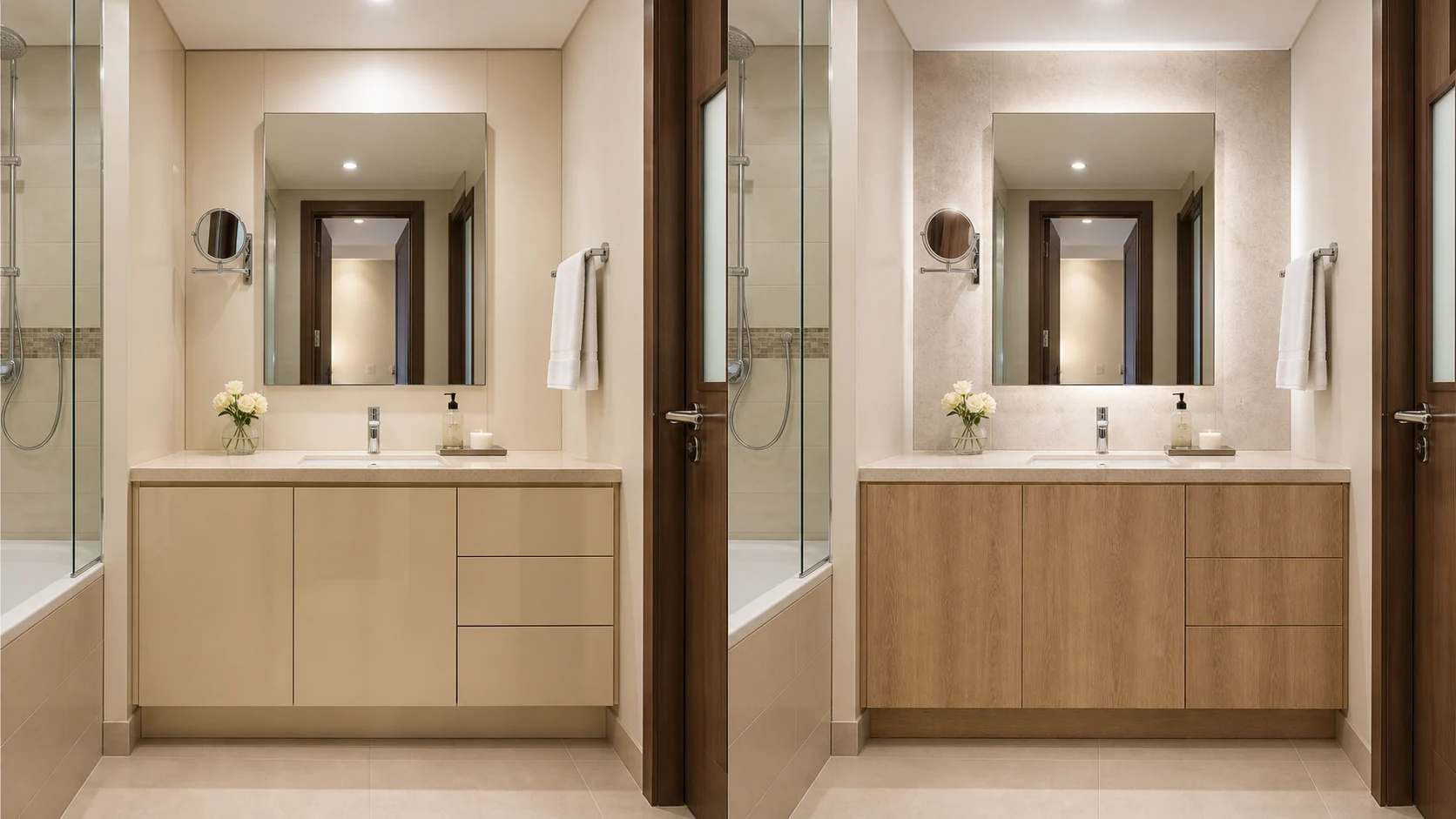 Bathroom vanity wrapping before and after concept