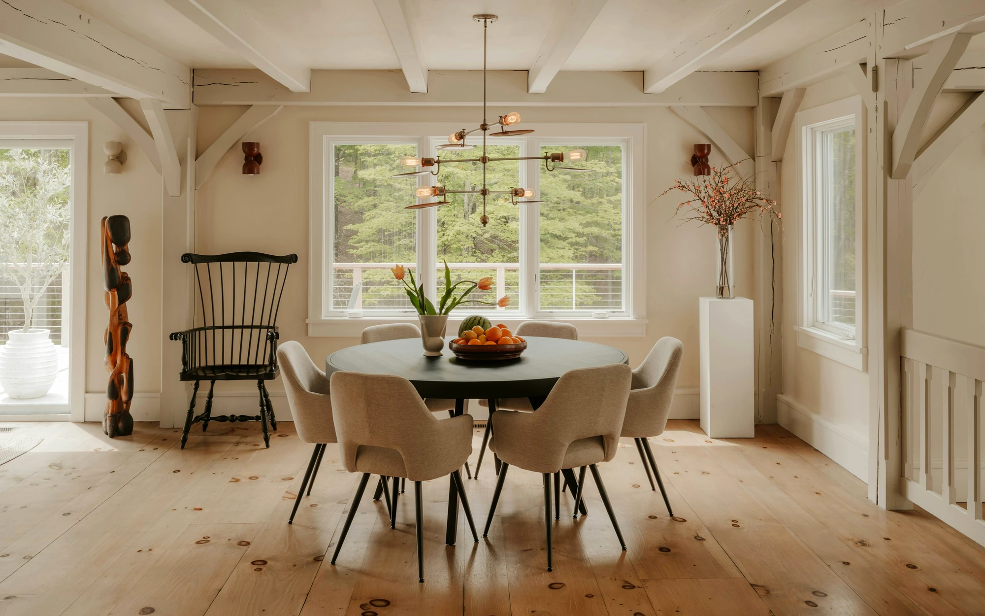 Dining table wrapped with a stone-inspired finish