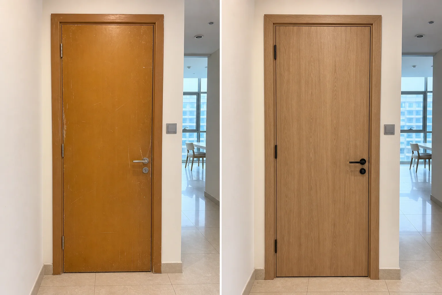 Door wrapping before and after concept